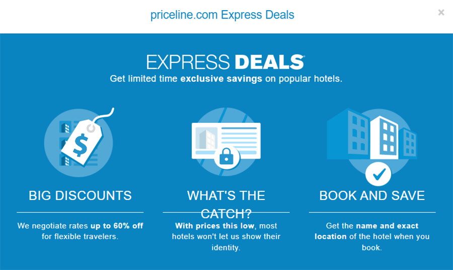 Screenshot of Priceline’s Express Deals page